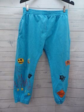 Cooper 9 Los Angeles Flame on Drip Cotton Sweatpants blue Sz M Womens